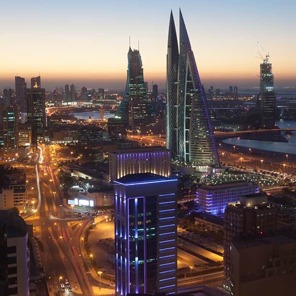 Manama City at night, Bahrain.