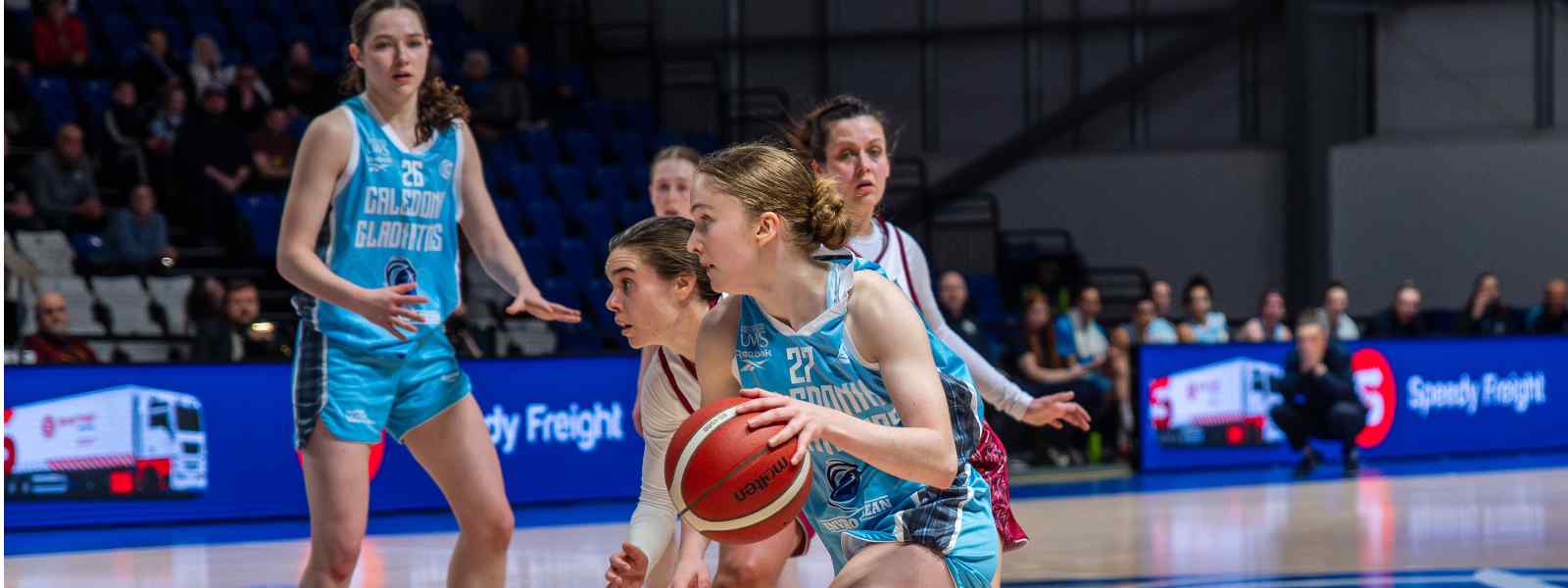 Alix McIntosh (no 26) and Kerry McGhee (no 27) in action for Caledonian Gladiators