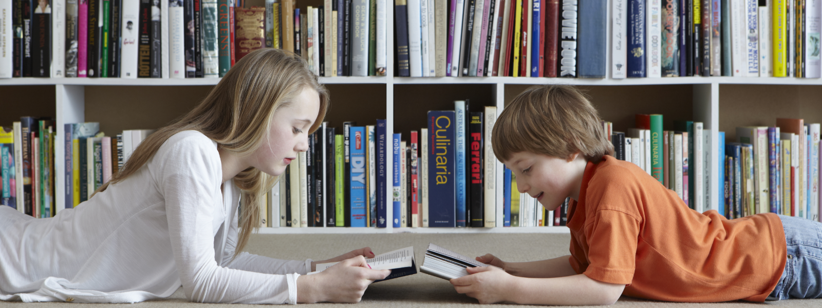 Children reading in a library